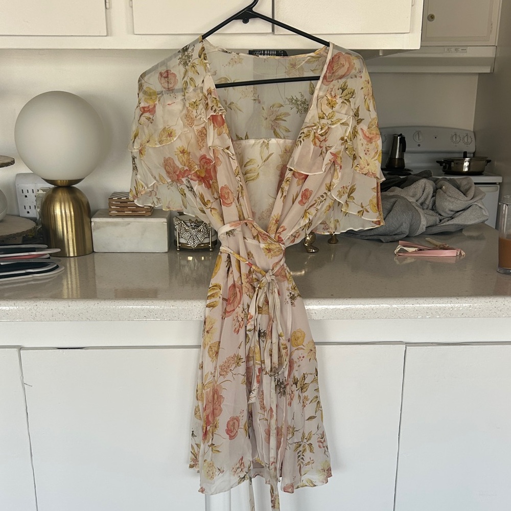 Zara Floral High Low Dress - Cream and Pink